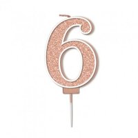 Sparkling #6 Rose Gold Fizz Numeral Candle 7.5cm Pack 1