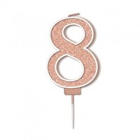 Sparkling #8 Rose Gold Fizz Numeral Candle 7.5cm Pack 1