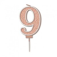 Sparkling #9 Rose Gold Fizz Numeral Candle 7.5cm Pack 1