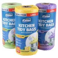 Bin Liner Kitchen Tidy Garbage Bag with Handle 35L 58cm x 71cm - Pk 30 bags Large - Scented: Lavender, Lemon, Lime