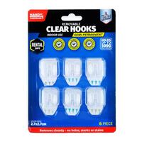 Removable Hooks Square Clear Plastic 27mm x 27mm 6pk (Holding Weight 500g)