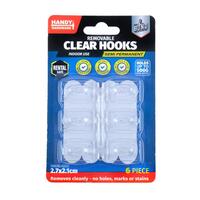 Removable Hooks Plastic 2.7cm x 2.1cm 6pk (Holding Weight 500g)