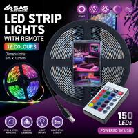 LED Strip Light USB Powered With Remote 5m, Features 5 Modes, 16 Colours & 150 LED, Remote Requires 2 x AAA Batteries, Not Included)