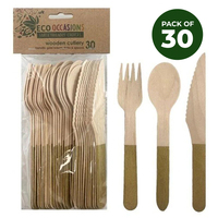 Gold Handle Wooden Cutlery - Pk 30