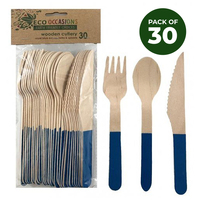 Royal Blue Handle Wooden Cutlery - Pk 30