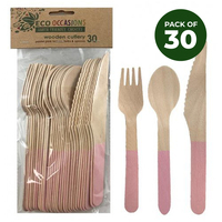 Light Pink Handle  Wooden Cutlery - Pk 30