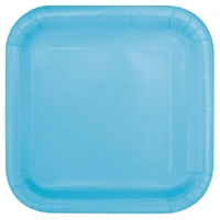Powder Blue Square Paper Plates 18cm (7") - Pk 8