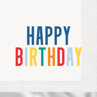 Happy Birthday Dots Foil Stamped Luncheon Napkins 2 Ply  33cm X 33cm- Pk 16