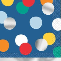 Happy Birthday Dots 16 Foil Stamped Beverage Napkins 2ply 25.4cm x 25.4cm - Pk 6