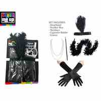 Black Flapper Set- Headband, Boa, Necklace, Cigarette Holder & Gloves
