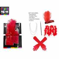 Red Flapper Set- Headband, Boa, Necklace, Cigarette Holder & Gloves