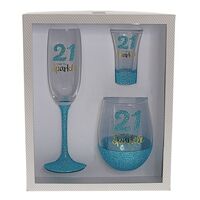 "21" Sparkle Turquoise Glassware Gift Set