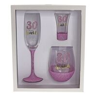 "30" Sparkle Pink Glassware Gift Set