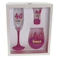 "40" Sparkle Fuchsia Glassware Gift Set