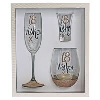 18 Wishes Gold Glitter Glassware Gift Set