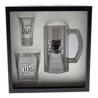 30th Birthday Silver Badge Glassware Gift Set