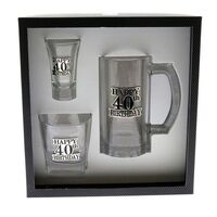 40th Birthday Silver Badge Glassware Gift Set