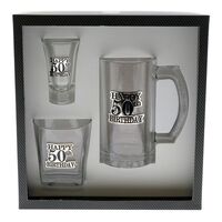 50th Birthday Silver Badge Glassware Gift Set