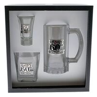 60th Birthday Silver Badge Glassware Gift Set