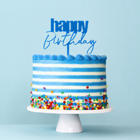 CURSIVE Blue Happy Birthday Cake Topper