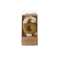 8cm GOLD Glitter Dipped Candle - NUMBER 6*