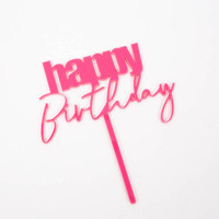 CURSIVE Pink Happy Birthday Cake Topper