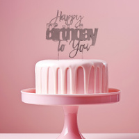 SILVER Metal Cake Topper - HAPPY BIRTHDAY TO YOU