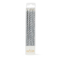 SPIRAL CAKE CANDLES SILVER (PACK OF 12)*