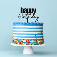 CURSIVE Black Happy Birthday Cake Topper