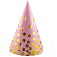 Kids Pink w/ Gold Dot Party Hats - Pk 6