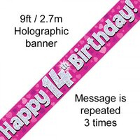 Happy 14th Birthday Pink Holo Banner (2.7M)
