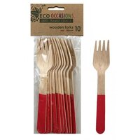 RED Disposable Wooden Forks - Pk 10