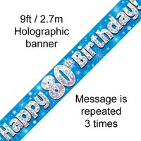 Blue Holographic Happy 80th Birthday Banner (2.7M)