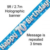 Blue Holographic Happy 70th Birthday Banner (2.7M)