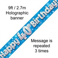 Blue Holographic Happy 40th Birthday Banner (2.7M)