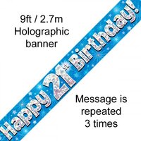 Blue Holographic Happy 21st Birthday Banner (2.7M)
