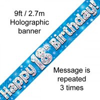 Blue Holographic Happy 18th Birthday Banner (2.7M)