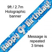 Blue Holographic Happy 9th Birthday Banner (2.7M)