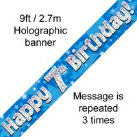 Blue Holographic Happy 7th Birthday Banner (2.7M)