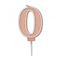 Sparkling #0 Rose Gold Fizz Numeral Candle (7.5cm)