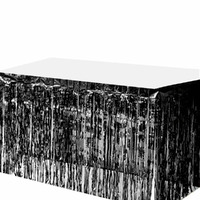 Metallic Black Fringed Table Skirt (275x75cm)