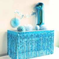 Metallic Light Blue Fringed Table Skirt (275x75cm)
