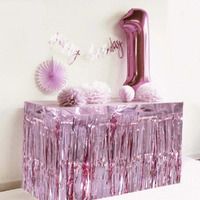 Metallic Light Pink Fringed Table Skirt (275x75cm)