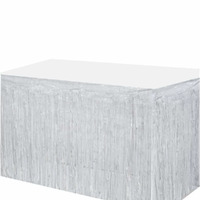 Metallic White Fringed Table Skirt (275x75cm)*