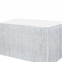 Metallic White Fringed Table Skirt (275x75cm)
