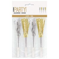 Silver & Gold Fringed Party Squawkers - Pk 4