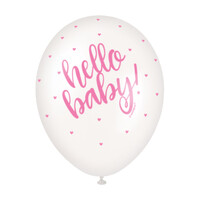 Pink Hello Baby! Pearl White Latex Balloons (30cm) - Pk 5