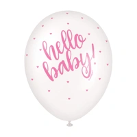 Pink Hello Baby! Pearl White Latex Balloons (30cm) - Pk 5*