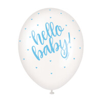 Blue Hello Baby! Pearl White Latex Balloons (30cm) - Pk 5