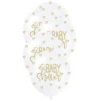 Gold Baby Shower Pearl White Latex Balloons (30cm) - Pk 5